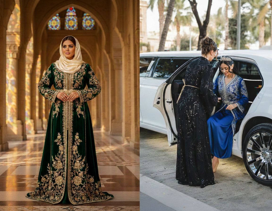 Mariée et invitée vêtues de Kaftan Elegance